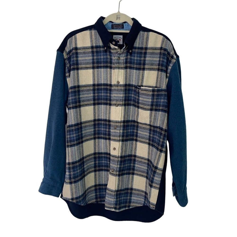 Faconnable Vintage Mens Shirt Size Medium Multicolor Plaid Pocket Pure Cotton